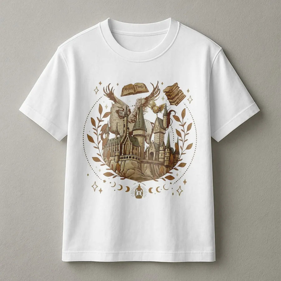 Wizard Castle Graphic T-Shirt | Magical Bookish Fantasy Art | Premium Soft Cotton Tee | Gift for Book Lovers and Fantasy Readers