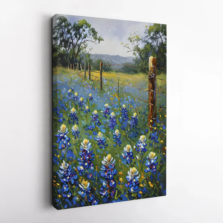 Texas Bluebonnets Canvas Wall Art | Impressionist Wildflower Landscape | 1.25” Gallery Wrap Premium Print | Rustic Farmhouse Decor Gift