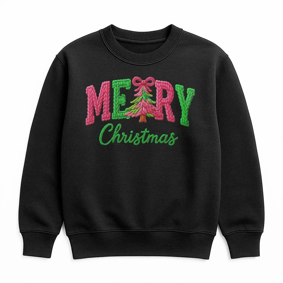 Merry Christmas Sweatshirt | Faux Knitted Yarn Design | Premium Cotton-Poly Blend | Festive Holiday Gift for Family and Friends