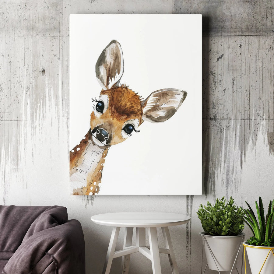Baby Deer Wall Art | Watercolor Fawn Nursery Decor | Premium 1.25-Inch Framed Canvas | Cute Woodland Animal Gift for Kids Room