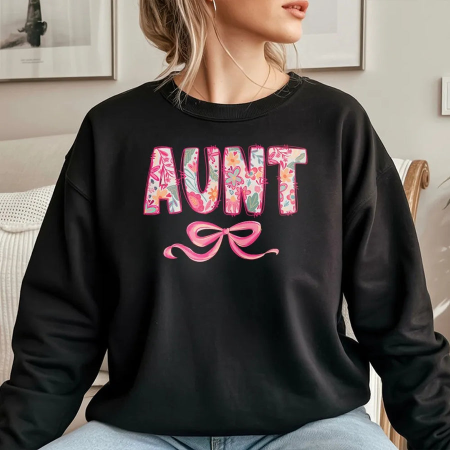 Coquette Aunt Sweatshirt | Pink Floral Letters & Bow Design | Premium Soft Sweatshirt | Mothers Day Gift for Aunt from Niece Nephew