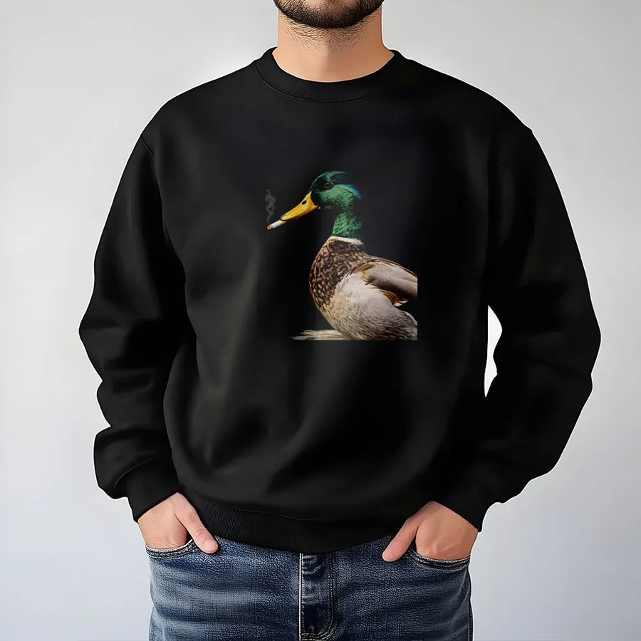 Funny Smoking Duck Sweatshirt | Viral Mallard Meme Graphic Sweatshirt | Premium Cotton Blend | Novelty Gift for Hunters & Birdwatchers