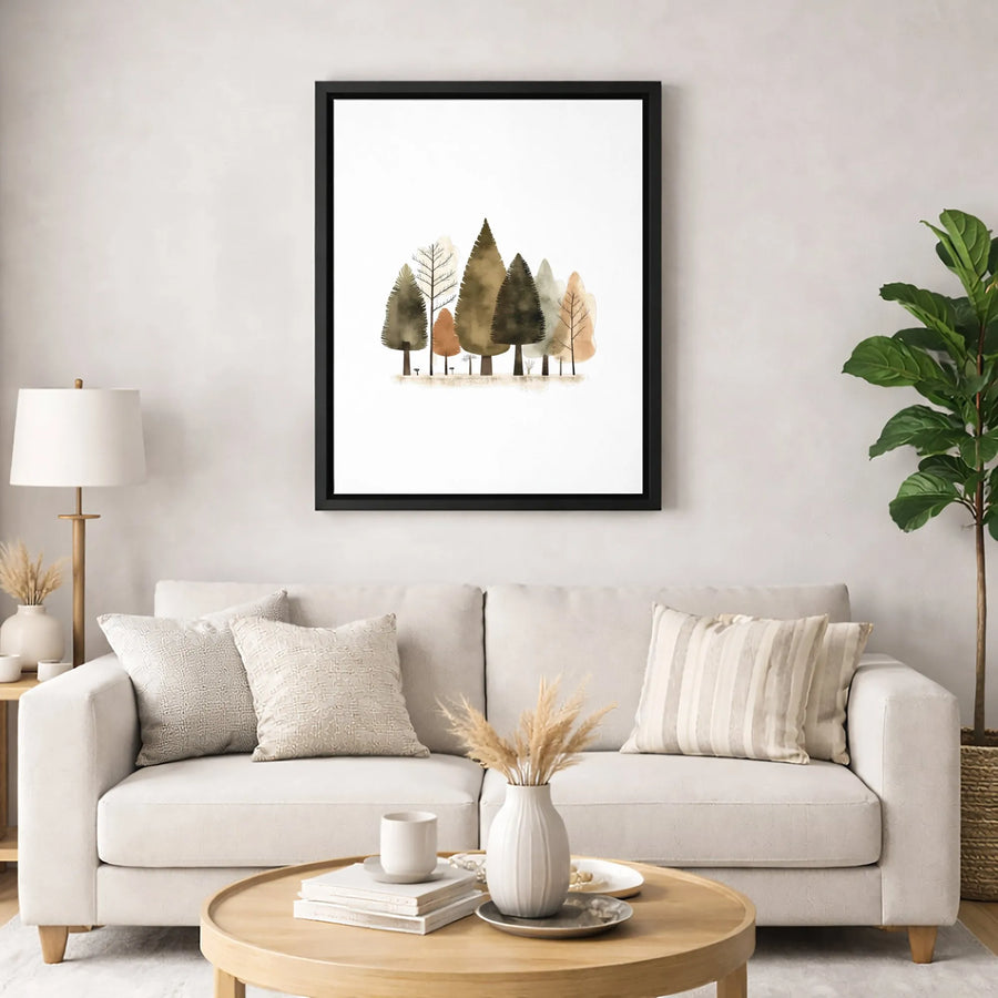 Minimalist Forest Wall Art | Watercolor Earth Tone Trees | Premium 1.25-Inch Gallery Canvas | Nature Inspired Home Decor Gift
