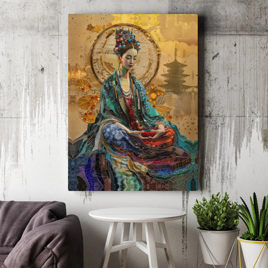 Zen Meditation Canvas Art | Abstract Asian Goddess Portrait | Premium 1.25" Thick Gallery Wrap | Spiritual Home Decor Gift for Yoga Room
