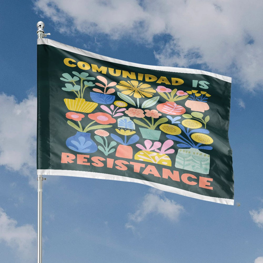 Comunidad Is Resistance House Flag | Colorful Floral Garden Decor | Premium Fade-Resistant Polyester | Community Empowerment Outdoor Gift