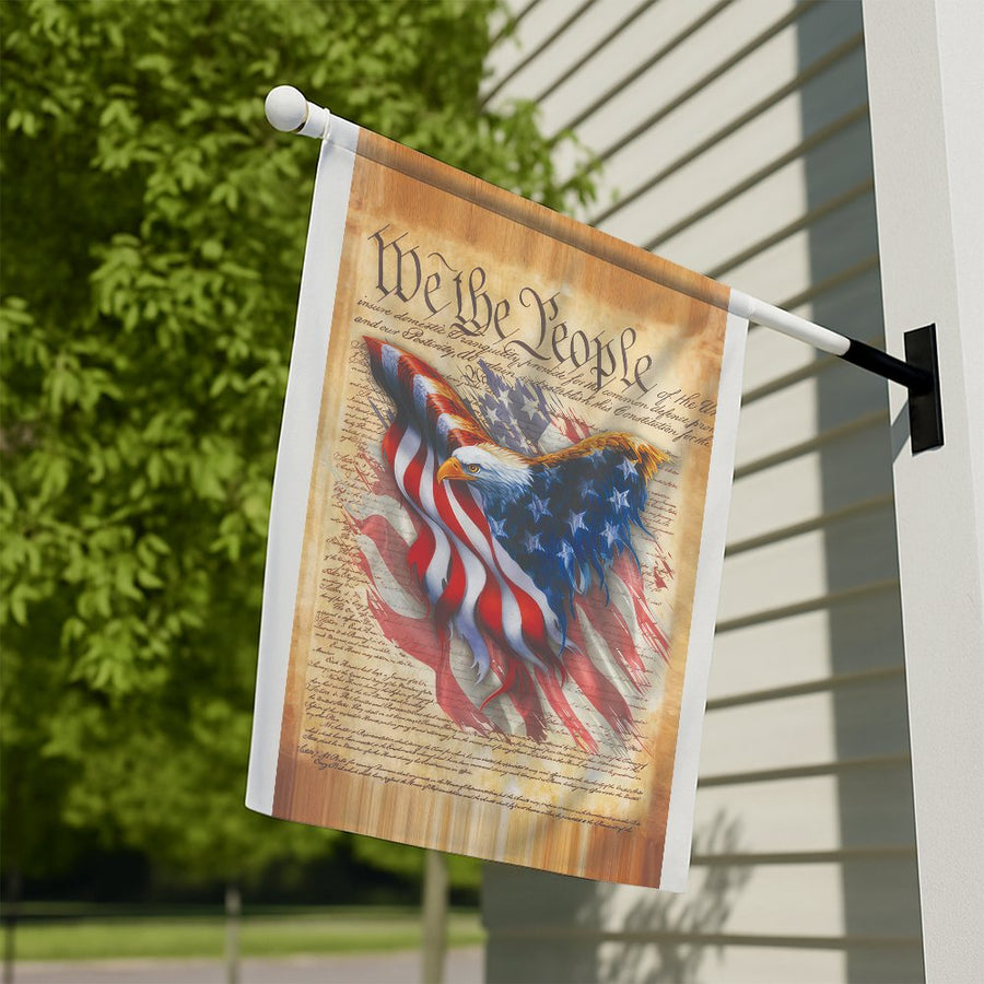 We The People American Flag | Patriotic Bald Eagle Constitution Design | UV-Resistant Polyester Decor | Durable House Flag Gift