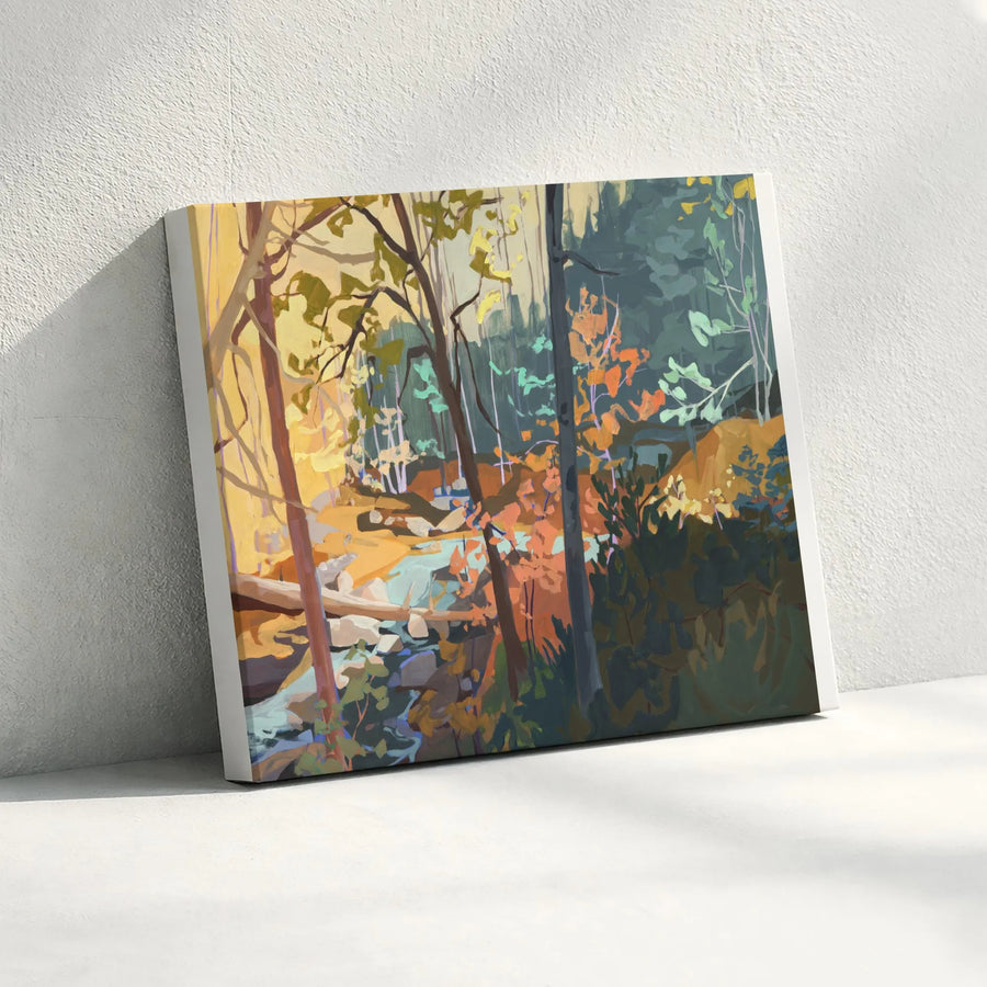 Abstract Forest Canvas Wall Art | Modern Woodland River Painting Print | Premium Thick Gallery Wrapped Art | Living Room & Office Decor Gift