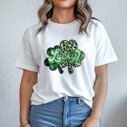 Lucky Shamrock T-Shirt | Leopard Plaid Clover Graphic | 100% Premium Cotton Tee | St. Patrick's Day Gift for Women and Men