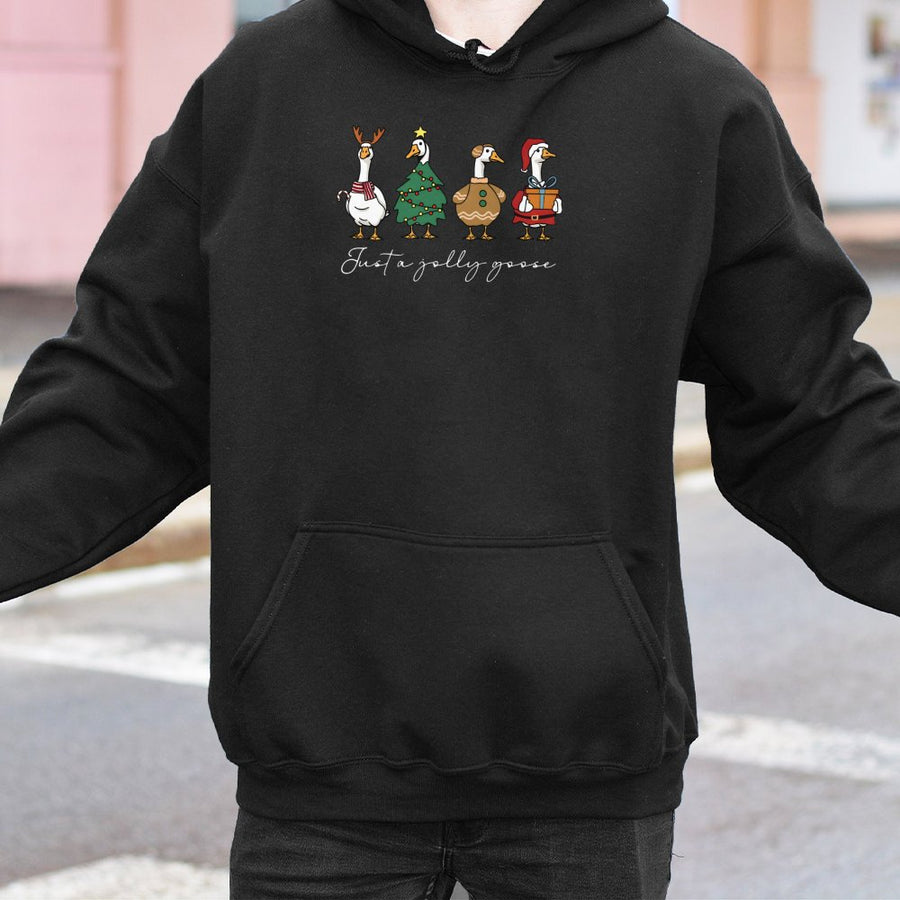 Jolly Goose Christmas Hoodie | Funny Holiday Animal Graphic | Soft Cotton-Blend Pullover | Cute Xmas Gift For Animal Lovers