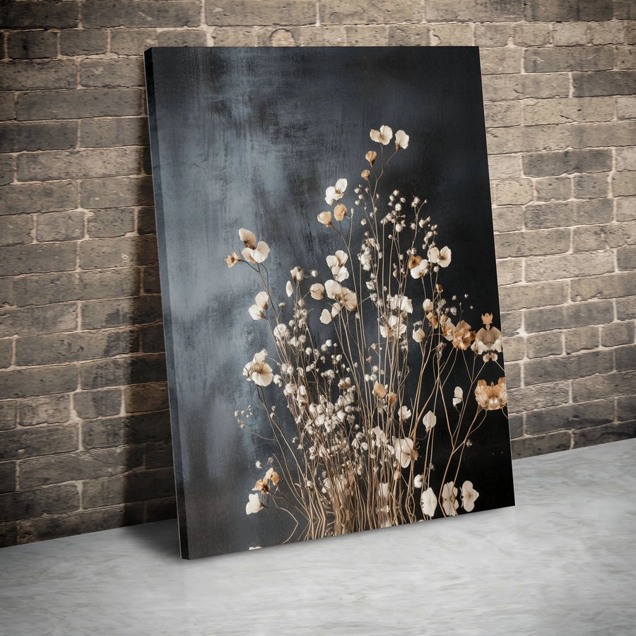 Moody Wildflower Canvas Wall Art | Dark Botanical Floral Print | Gallery Wrapped Premium Canvas | Modern Minimalist Home Decor Gift
