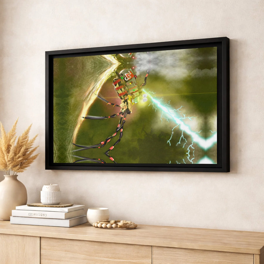 Robotic Spider Wall Art | Sci-Fi Laser Tech Illustration | Premium Gallery Wrapped Canvas | Futuristic Office Decor Gift
