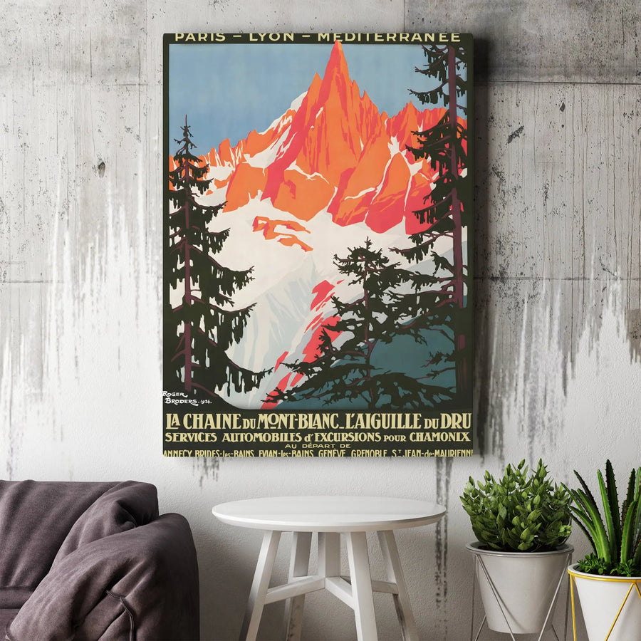 Vintage Mont Blanc Vertical Canvas | Roger Broders 1924 French Alps Travel Poster | Premium Gallery Wall Art | Collector's Home Decor Gift