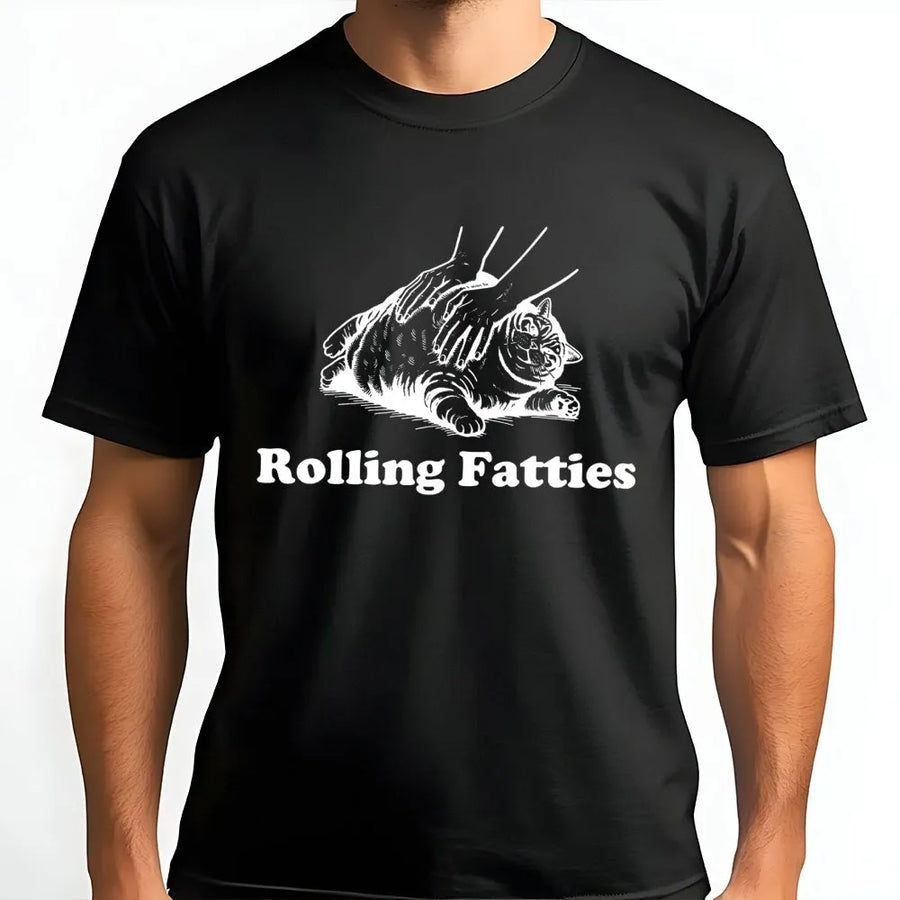 Rolling Fatties Cat T-Shirt | Funny Chubby Cat Massage Graphic | Premium Soft Cotton Tee | Cute Animal Lover Gift For Men And Women