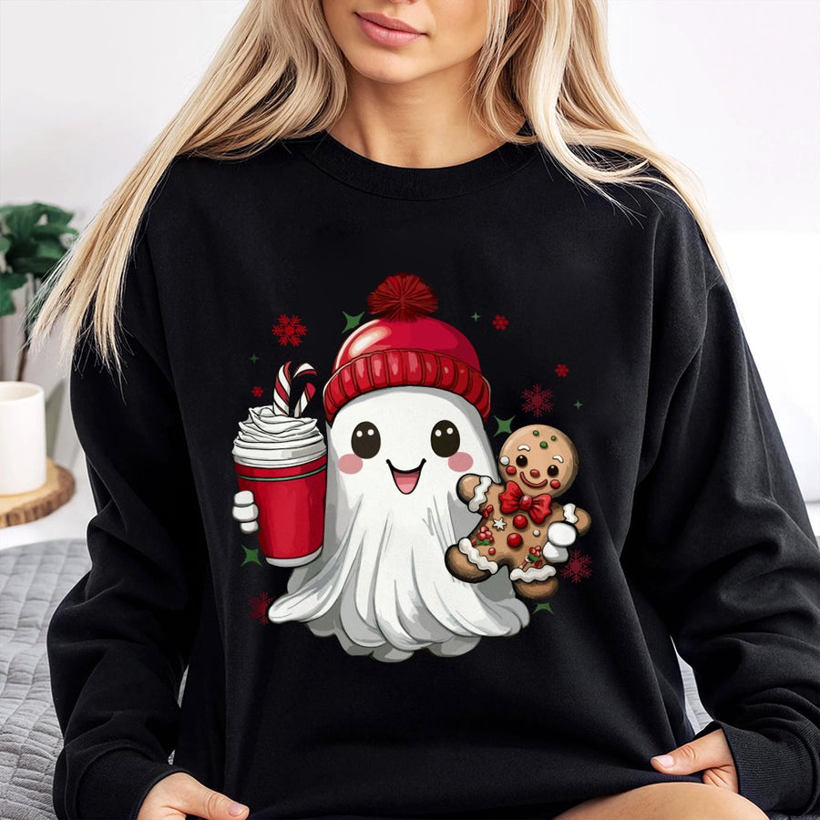 Christmas Ghost Sweatshirt | Cute Gingerbread Man Graphic | Premium Cotton Blend | Funny Holiday Gift for Women and Men