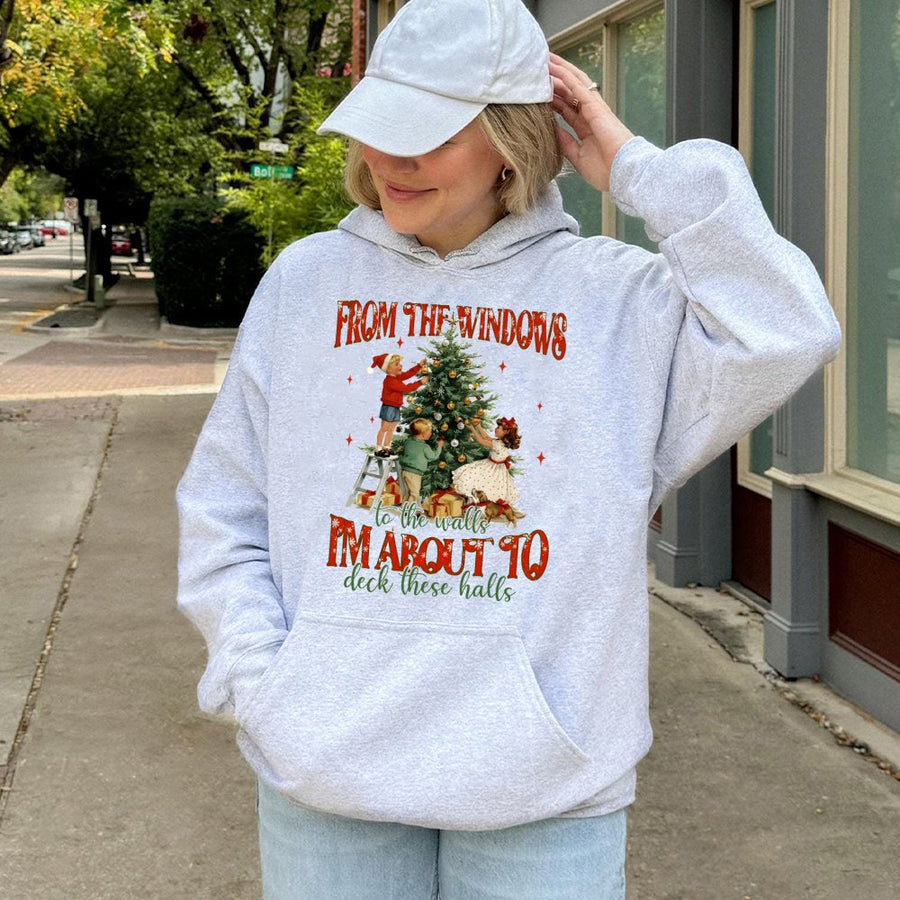 Funny Christmas Hoodie | Deck The Halls Retro Graphic | Premium Cotton Blend | Unisex Holiday Humor Gift For Adults