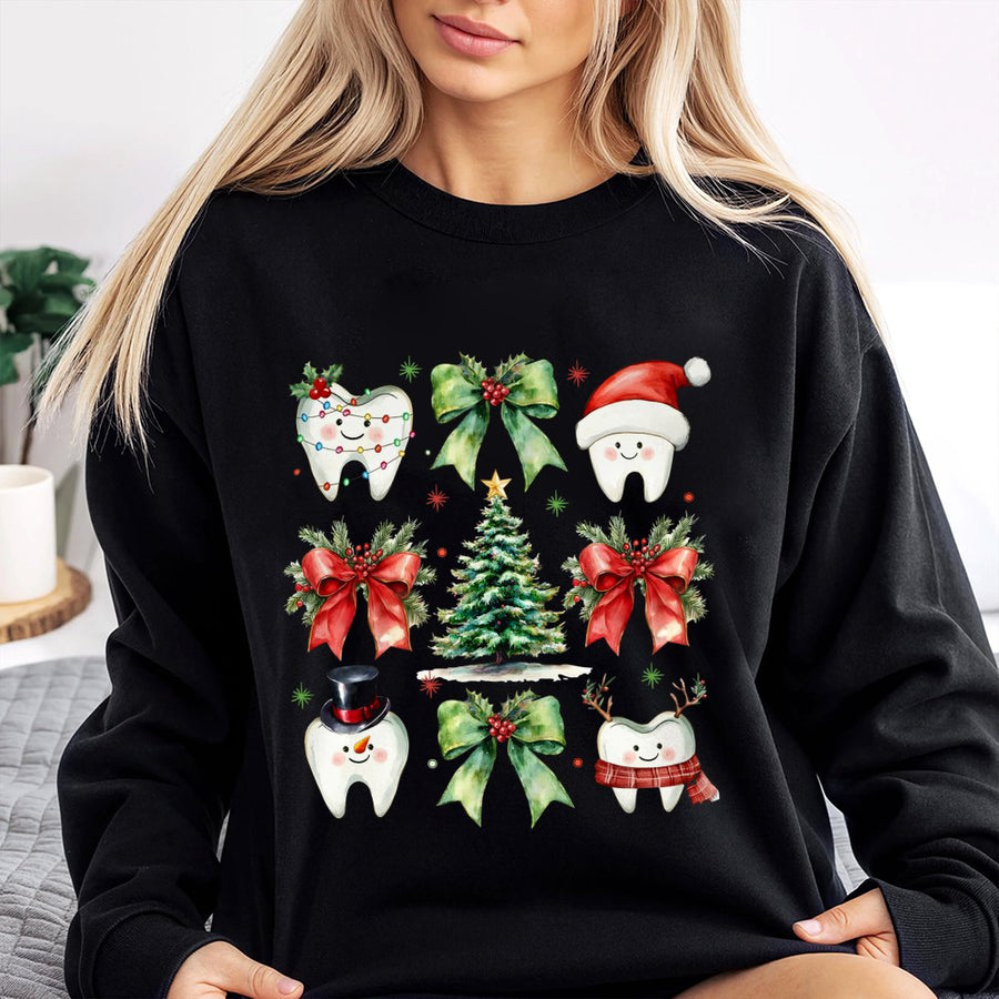 Dental Christmas Sweatshirt | Cute Festive Teeth Graphic Print | Premium Cotton Blend Unisex Pullover | Gift for Dentist & Dental Hygienist