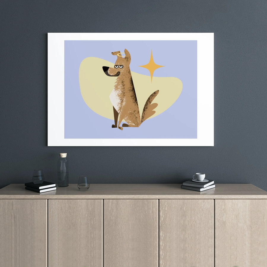 Cute Dog Wall Art Canvas | Whimsical Angel Puppy Portrait | Gallery Wrap Premium Print | Decor Gift for Dog Lovers