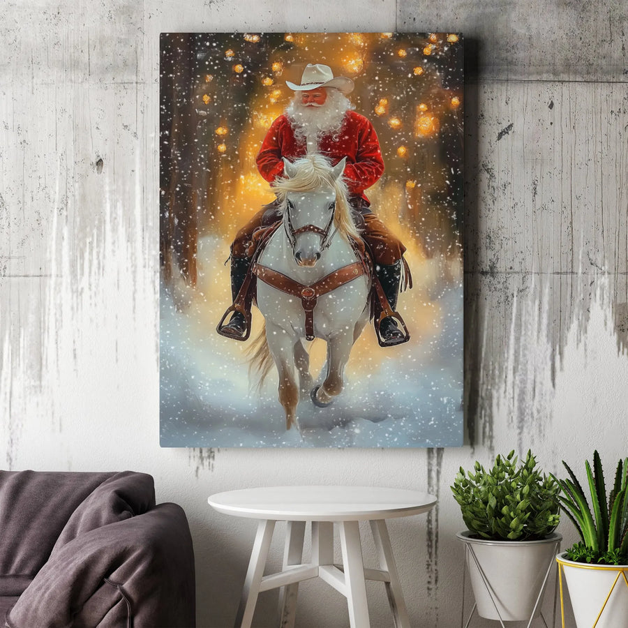 Cowboy Santa Claus Canvas Art | Rustic Western Christmas Wall Decor | Premium 1.25" Gallery Wrap | Holiday Gift for Farmhouse Lovers