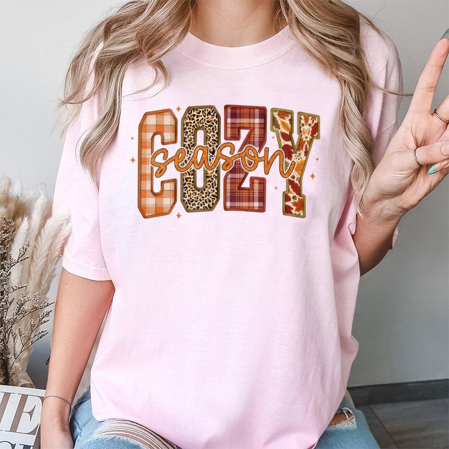 Cozy Season T-Shirt | Fall Aesthetic Graphic Tee | 100% Cotton Premium Comfort | Cute Autumn Gift for Women & Teens