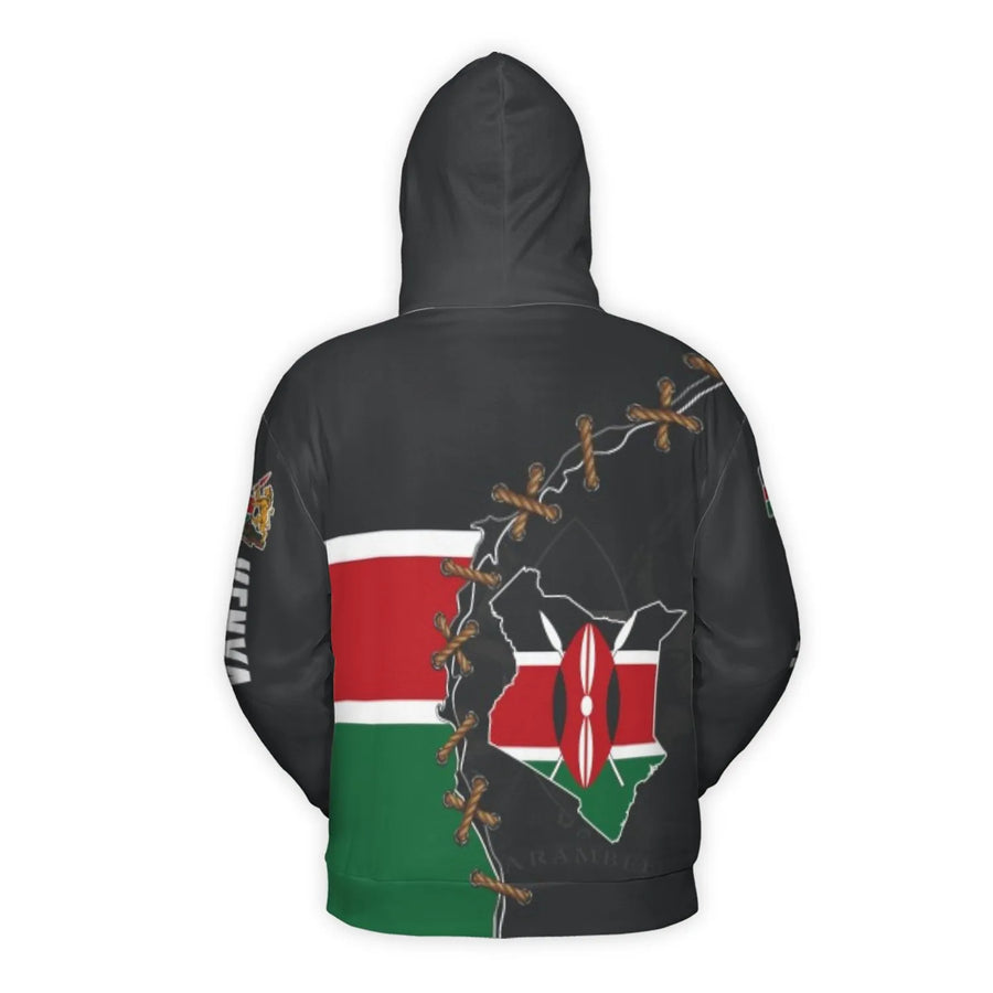 Kenya Flag 3D Hoodie | Harambee Map & Coat of Arms Design | Premium Brushed Fleece Polyester | Unisex Kenyan Heritage Pride Gift