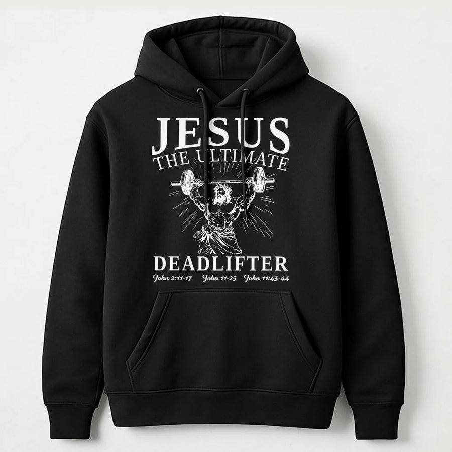 Jesus The Ultimate Deadlifter Hoodie | Christian Weightlifting Graphic | Premium Cotton Blend | Funny Religious Gym Gift For Men And Women