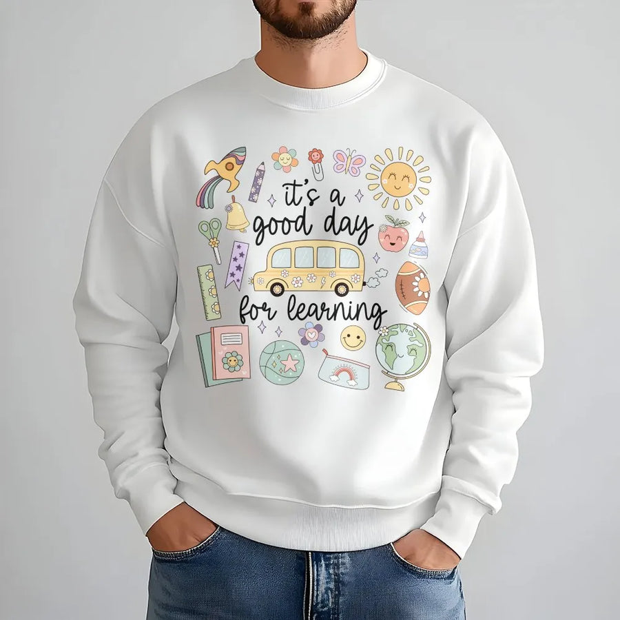 Good Day for Learning Teacher Shirt | Whimsical School Doodle Graphic Tee | Premium Soft Cotton | First Day of School Gift for Educator