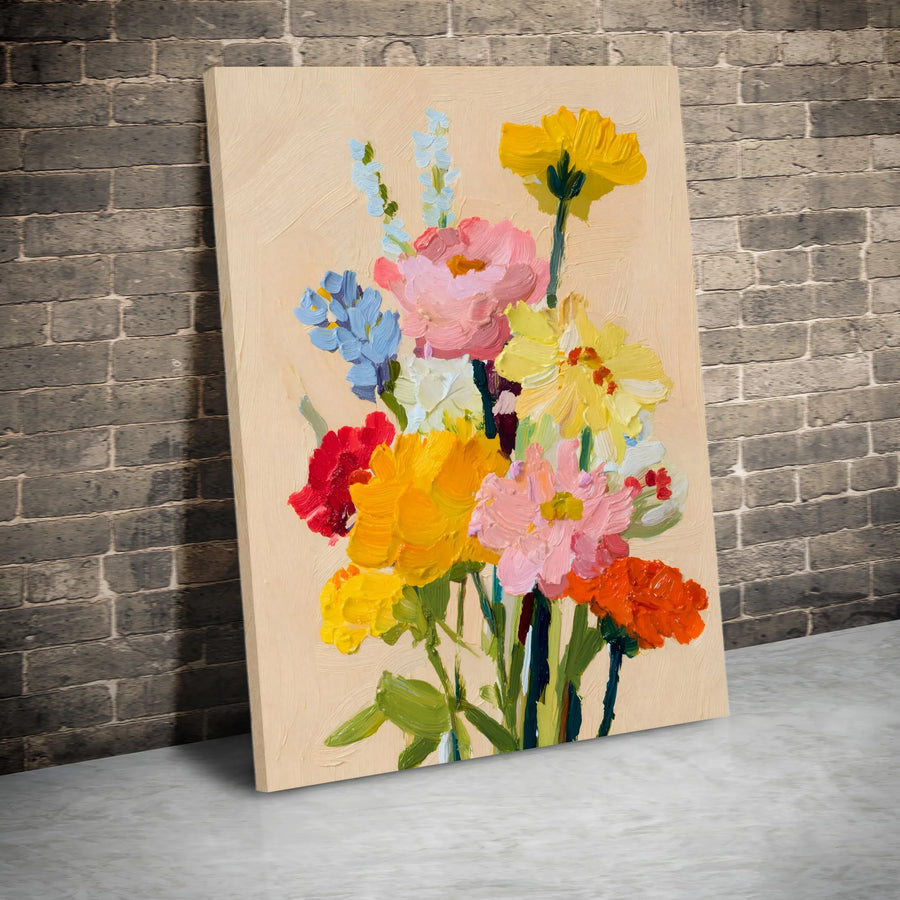 Floral Bouquet Canvas Print | Impasto Oil Painting Style Wall Art | Premium Thick Gallery Wrap | Botanical Home Decor Gift for Her