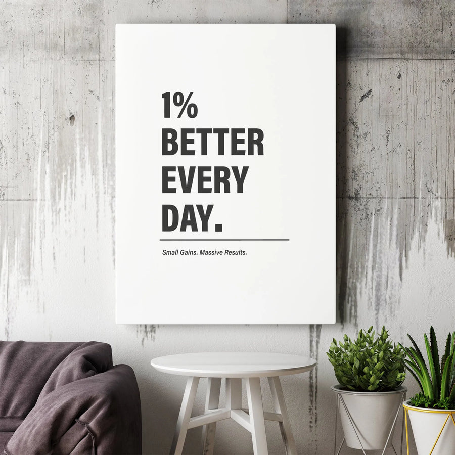Motivational Canvas Print | 1% Better Every Day Quote Art | Premium Gallery Wrapped Canvas | Gym Wall Decor & Office Motivation Gift