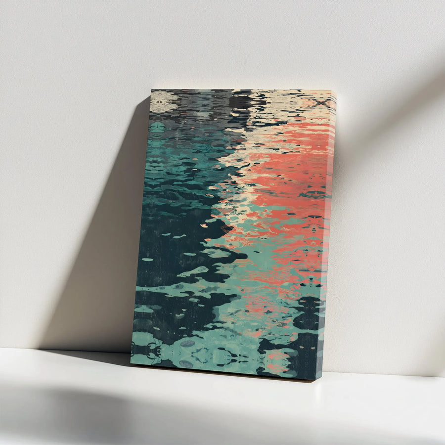 Abstract Water Reflection Canvas Wall Art | Modern Teal and Coral Design | Premium Gallery Wrapped Canvas | Minimalist Home Decor Gift