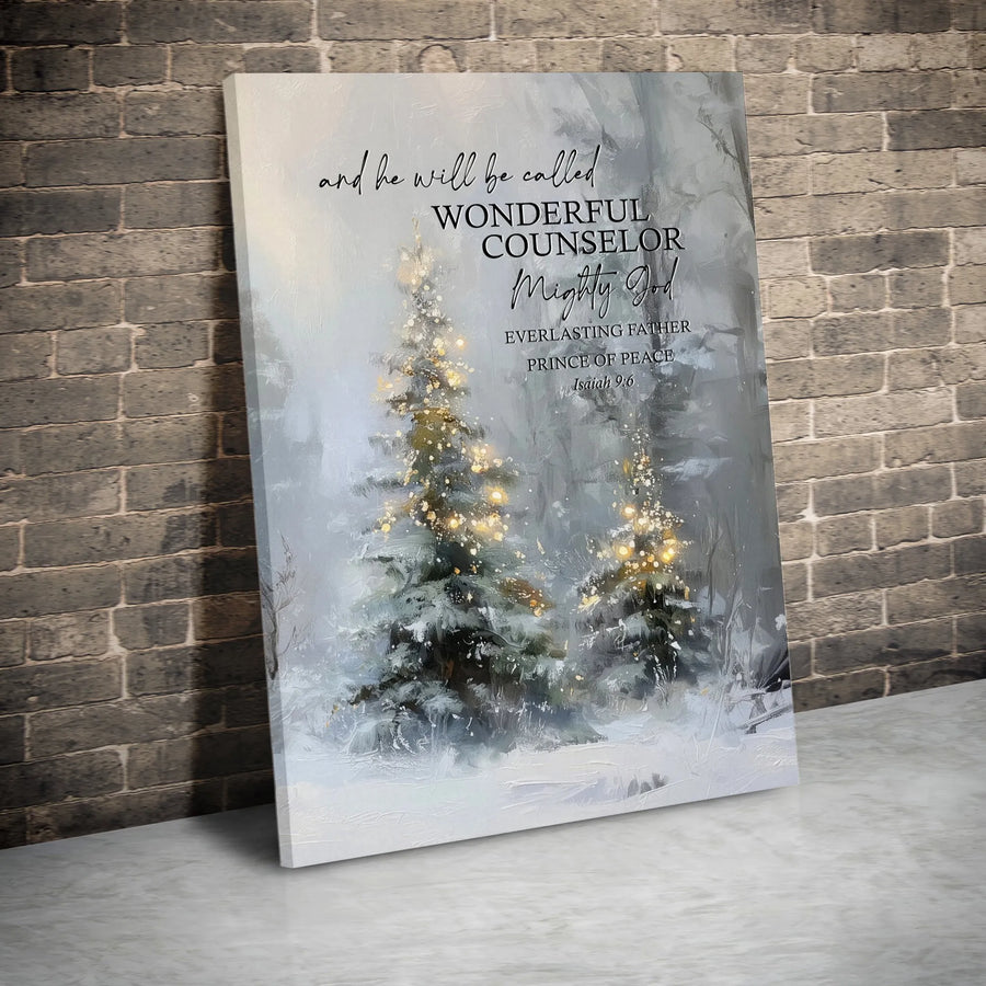 Isaiah 9:6 Christmas Canvas Wall Art | Wonderful Counselor Bible Verse | Premium Gallery Wrap Print | Christian Religious Holiday Decor Gift