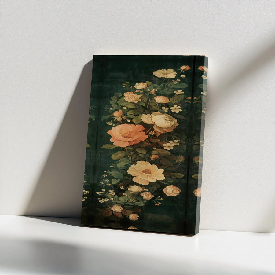 Vintage Floral Canvas Wall Art | Dark Academia Peony & Rose Painting Print | Premium Gallery Wrapped Canvas | Moody Botanical Gift for Home Decor