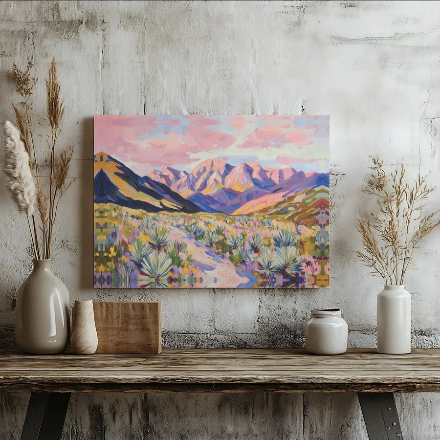 Desert Landscape Canvas Print | Impressionist Mountain Art with Yucca | Premium 1.25" Thick Gallery Wrap | Boho Southwestern Home Decor