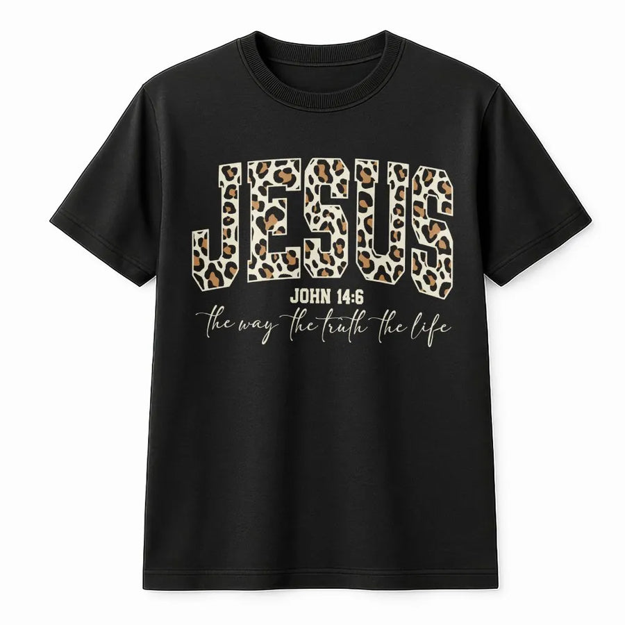Christian T-Shirt for Women | Cheetah Print Jesus Bible Verse Pullover | Premium Cotton Blend | Faith Based Religious Gift