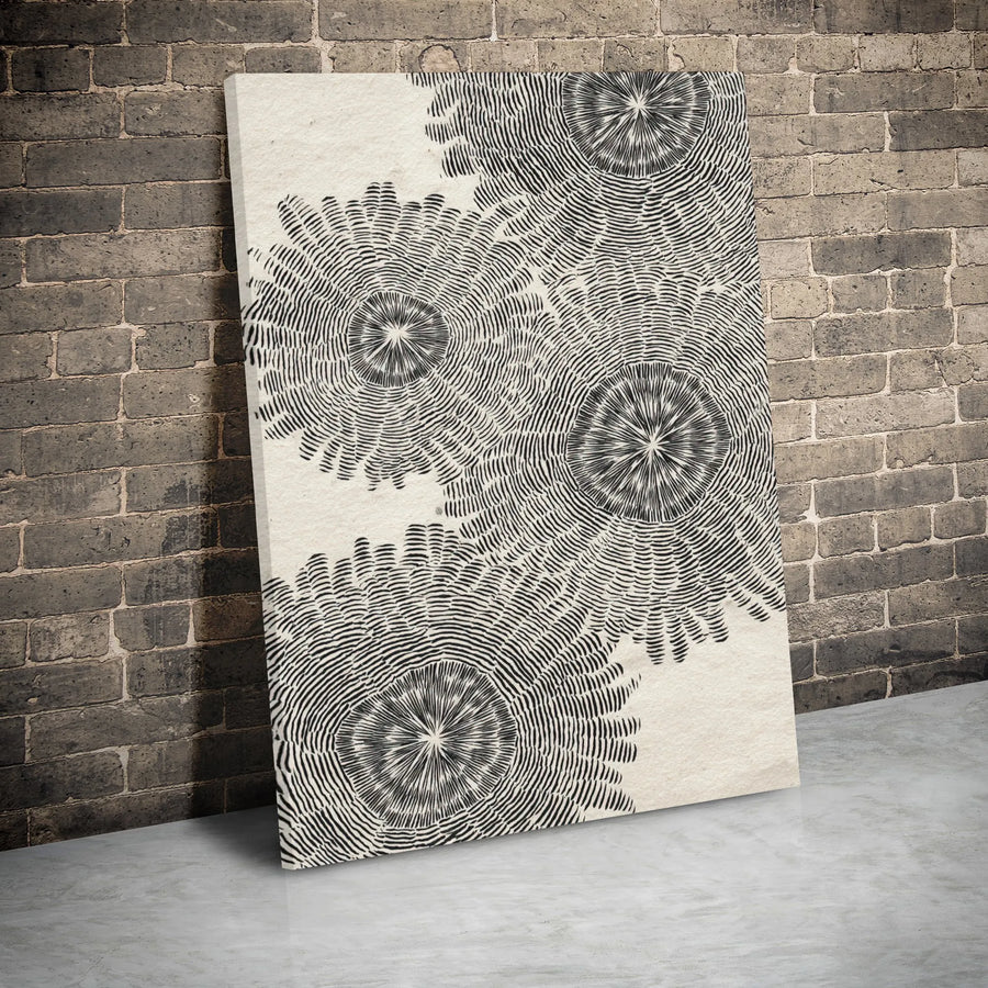 Abstract Geometric Canvas Wall Art | Monochrome Starburst Floral Pattern | Premium Gallery Wrap Print | Modern Minimalist Home Office Decor