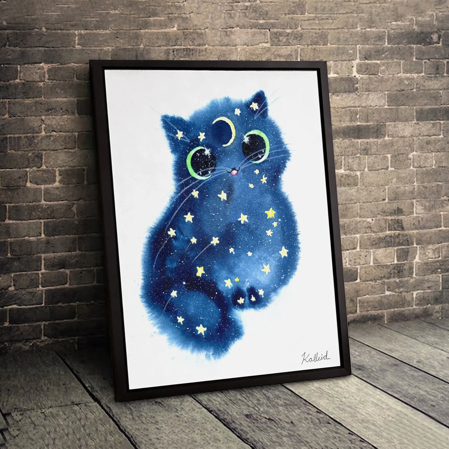 Cosmic Galaxy Cat Canvas Wall Art | Celestial Watercolor Kitten Print | Premium Gallery Wrapped Decor | Whimsical Space Gift for Cat Lovers