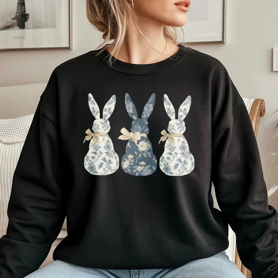 Floral Bunny Sweatshirt | Coquette Bow & Vintage Botanical Rabbit Graphic | Premium Soft Cotton Blend | Cute Cottagecore Easter Gift for Women