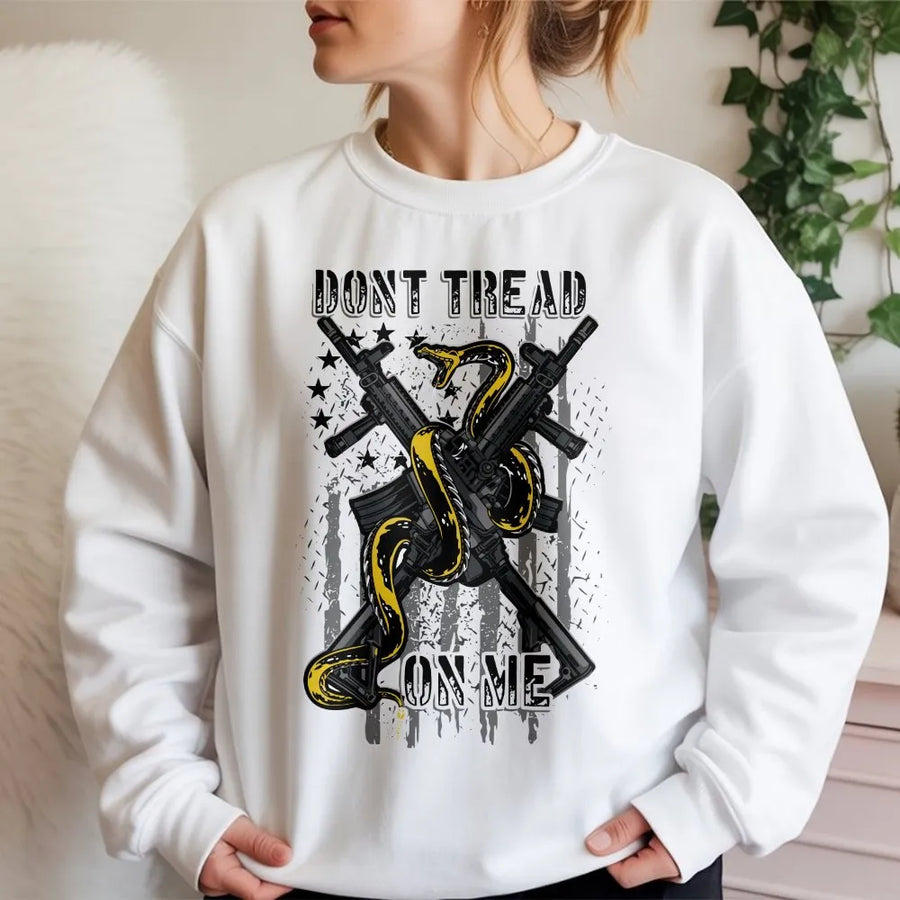 Don't Tread On Me Sweatshirt | Gadsden Flag Snake & Rifle Graphic | Premium Cotton Blend | Patriotic American Apparel for Men and Women