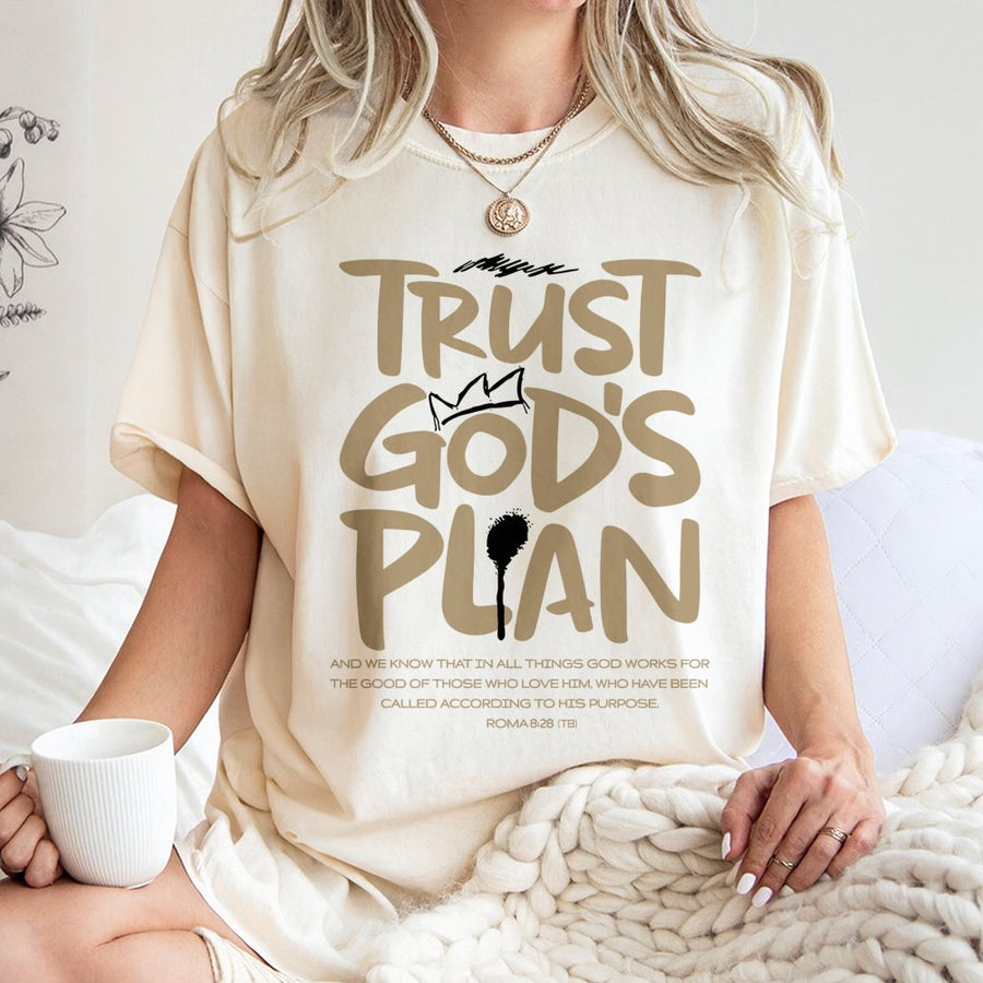 Trust God's Plan T-Shirt | Romans 8:28 Christian Bible Verse Graphic | Premium Cotton Unisex Faith Apparel | Religious Gift for Him and Her