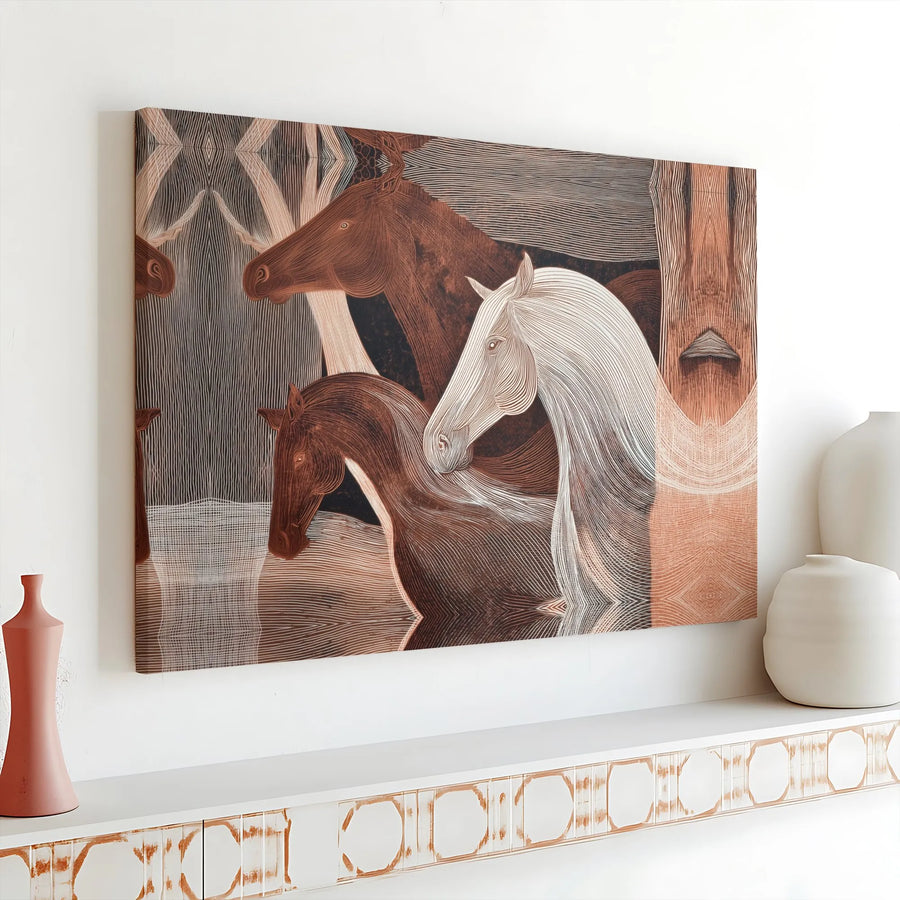 Abstract Horse Canvas Wall Art | Minimalist Line Drawing Equine Print | 1.25 Inch Gallery Wrap | Modern Farmhouse Decor For Living Room