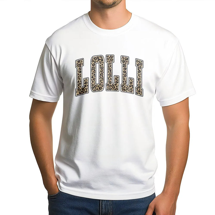 Lolli T-Shirt Sweatshirt | Leopard Print Varsity Letters | Premium Cotton Blend Pullover | Gift for Grandma, Mother's Day Gift