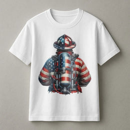 Patriotic Firefighter T-Shirt | American Flag Graphic Pullover | Soft Cotton Blend | Gift for First Responders
