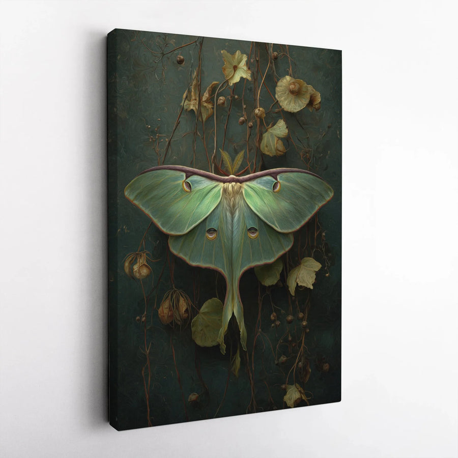 Luna Moth Wall Art | Botanical Forest Core Aesthetic Print | Premium 1.25" Gallery Wrap Canvas | Moody Nature Lover Home Decor Gift