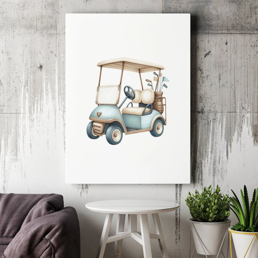 Watercolor Golf Cart Canvas Art | Vintage Style Golfing Print | Premium Gallery Wrap Decor | Unique Golf Lover Gift For Men And Women