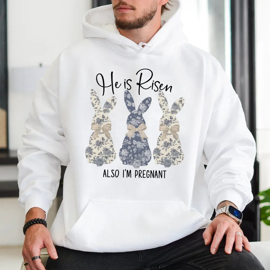 Easter Pregnancy Announcement Hoodie | Floral Bunny Rabbit Graphic | Cotton-Blend Premium Comfort | Funny Baby Reveal Gift for Mom-to-Be