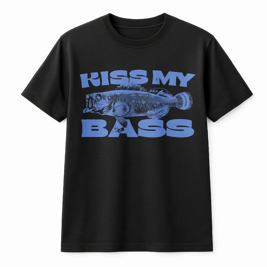 Kiss My Bass Fishing T-Shirt | Funny Retro Fish Graphic Tee | Premium Soft Cotton | Gift for Fisherman Angler Dad