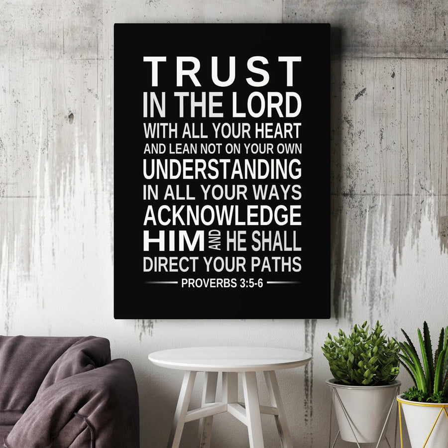 Trust In The Lord Canvas | Proverbs 3:5-6 Bible Verse Wall Art | Premium Gallery Wrap Decor | Christian Home Gift for Faith & Inspiration