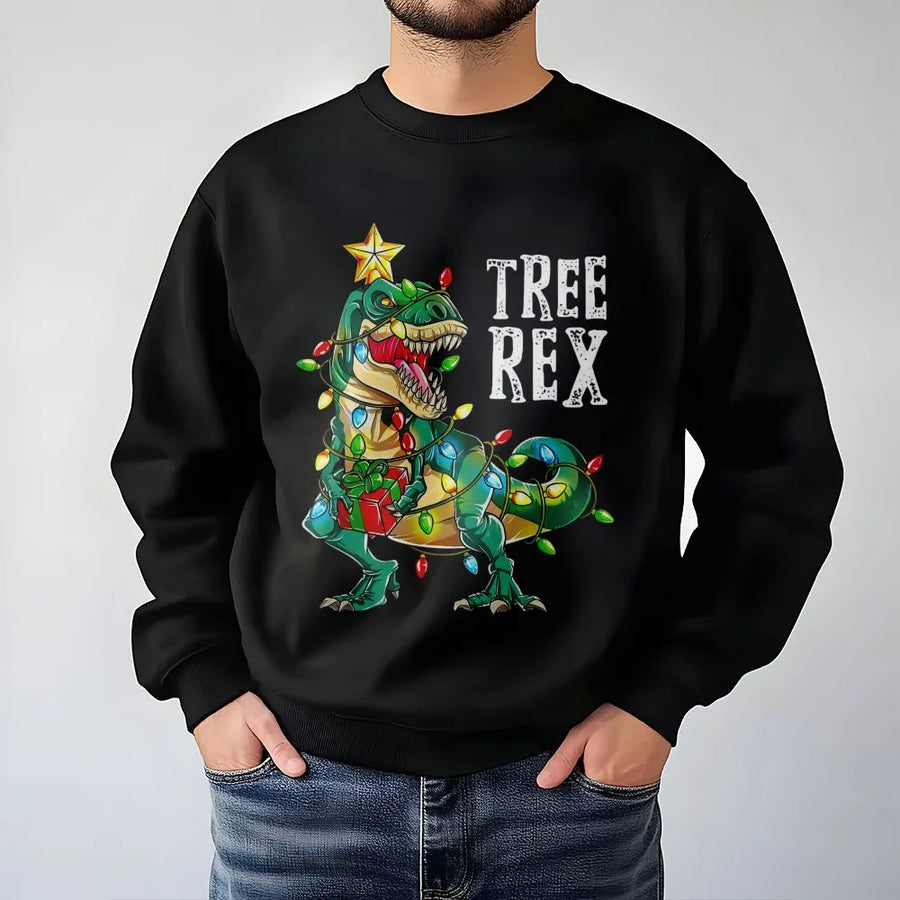 Tree Rex Christmas Sweatshirt | Funny Dinosaur Holiday Graphic | Premium Cotton Blend Crewneck | Unisex Ugly Xmas Sweater Gift for Kids and Adults