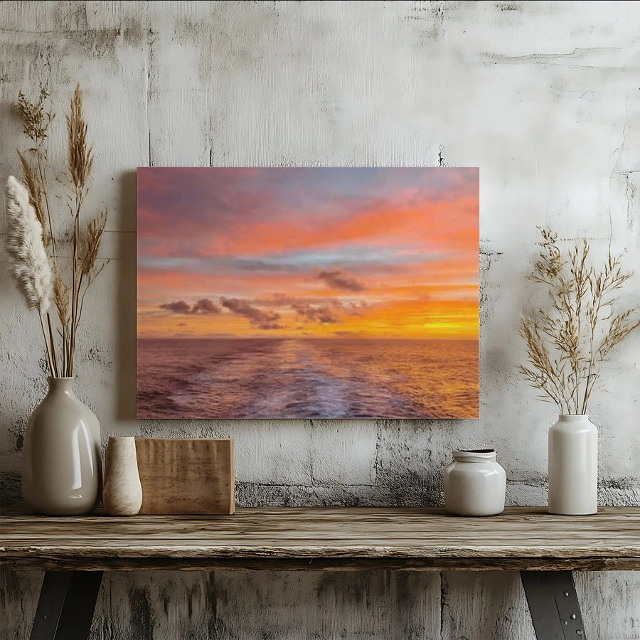 Ocean Sunset Canvas Wall Art | Colorful Clouds Seascape Print | Premium Gallery-Wrapped 1.25" Profile | Coastal Home Decor Gift for Living Room