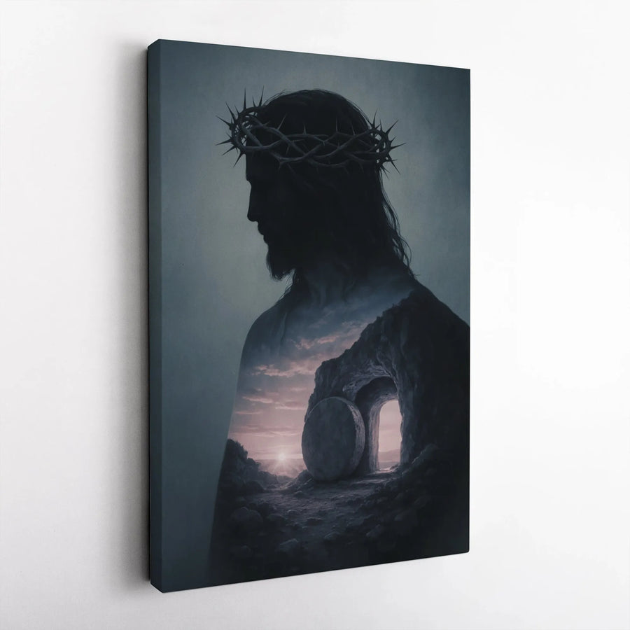 Jesus Christ Canvas Wall Art | Empty Tomb & Crown of Thorns | Premium Gallery Wrapped Print | Christian Faith Home Decor Gift
