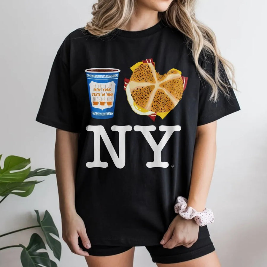 New York Breakfast T-Shirt | Bacon Egg and Cheese Bagel Graphic | Premium Soft Cotton Tee | NYC Foodie Souvenir Gift for Travelers